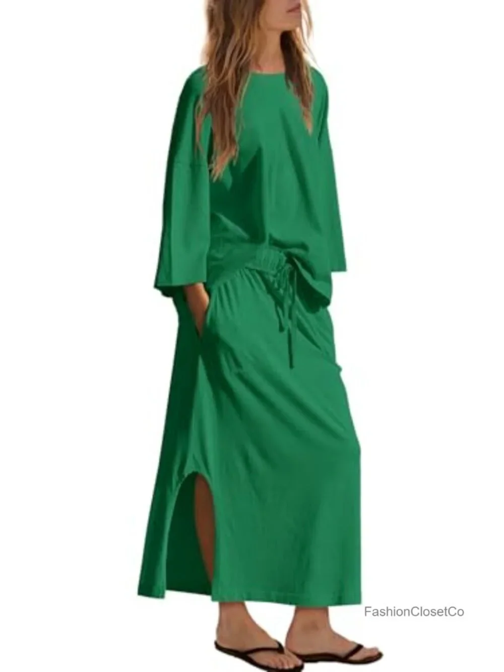 2 Piece Lounge Set with Oversized T-Shirt and Maxi Skirt